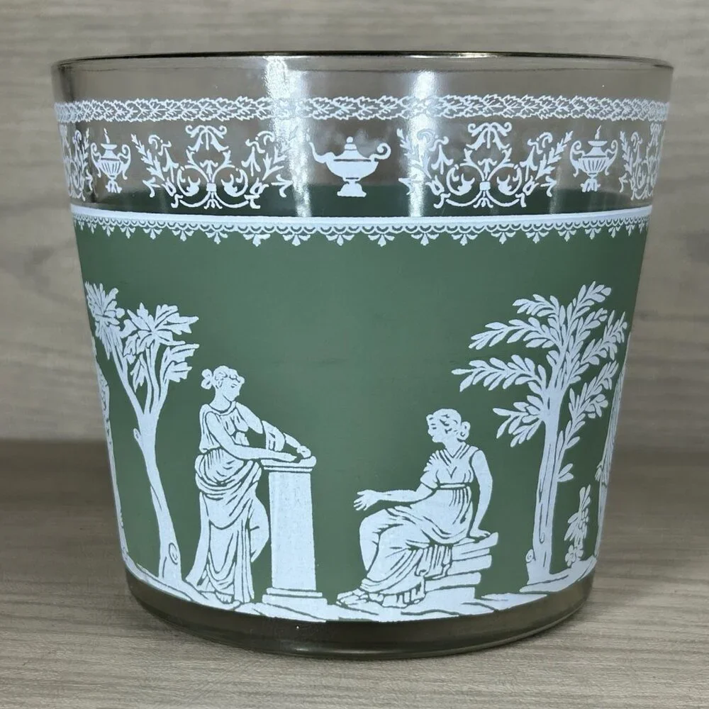 Vintage Jeanette Hellenic Green Ice Bucket Wedgwood Jasperware Style